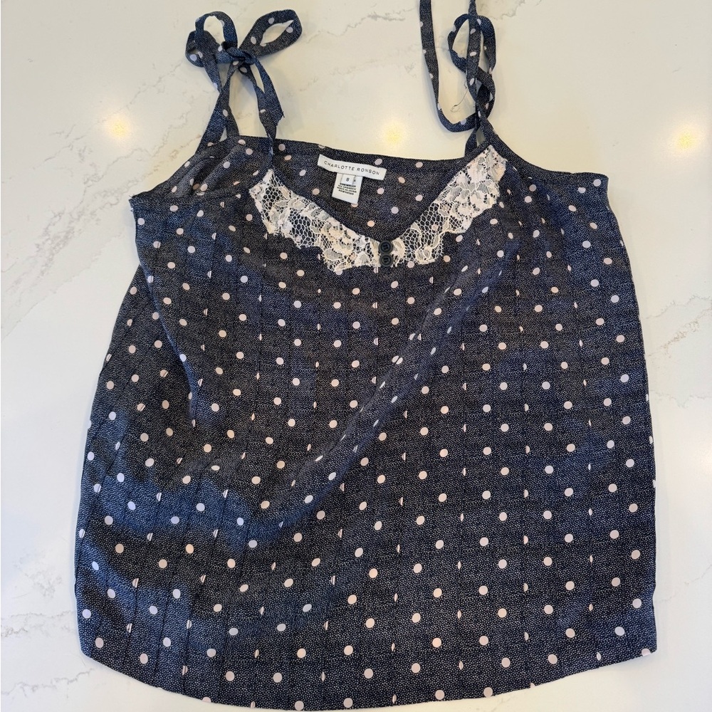 Charlotte Ronson Blue and White Tie Front Camisole